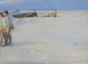Kalastajia Skagenin pohjoisrannalla. Kesäilta tekijältä Peder Severin Krøyer