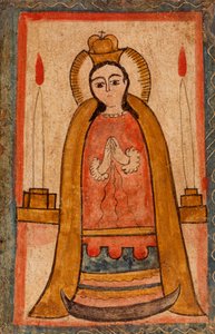 Madonna yllään punainen mekko, c. 1820 (vesiohenteinen maali puulevylle)