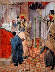 San Sebastian ja Saint Polycarp tuhoavat epäjumalia. Pappi Polycarp ja Sebastian Rooman prefetissa (Chromace), joka pyysi heitä varoittamaan häntä. Sebastien käski häntä luopumaan ensin epäjumalistaan ja antamaan hänelle luvan murtaa ne. Pedro Garcian maal