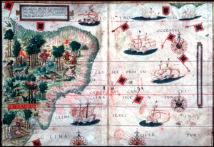 Portugalilaisten navigaattorien Pedro Reinelin ja Lopo Homenin Brasilian kartta, c1525. tekijältä Pedro Reinel