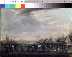 "Talvimaisema luistelijoiden kanssa" Peeter Boutin (1658-1719) maalaus Serpukhov, Valtion historian ja taiteen museo tekijältä Peeter or Pieter Bout