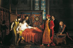 Charles VIII vierailee kuoleva Gian Galeazzo Sforzan luona Pavian linnassa tekijältä Pelagio Palagi