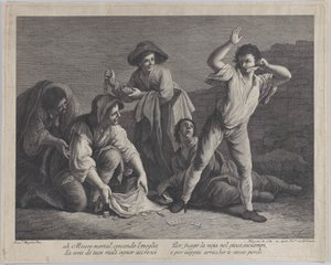 Ryhmä ihmisiä, jotka pelaavat uhkapelejä, 1770-1800, 1770-1800. tekijältä Pellegrino dal Colle
