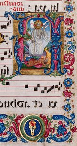 Piccolomini-kirjasto: kuorokirja, turska. 101,7, ff. 14r kanssa "Kristuksen ylösnousemus", kirjoittanut Pellegrino di Mariano.