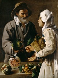 Hedelmien myyjä, n. 1615-20 tekijältä Pensionante de Saraceni