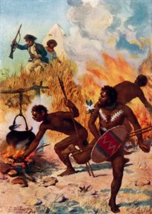 Australian alkuperäisasukkaat kapteeni Cookin aikana (väri litho)