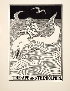 Apina ja delfiini, julkaisusta A Hundred Fables of Aesop, pub.1903