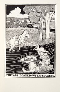 The Ass Loaded wth Sponges, teoksesta Fontaine Fables, pub. 1905 tekijältä Percy J. Billingshurst