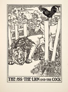 Aasi, leijona ja kukko, julkaisusta A Hundred Fables of Aesop, pub.1903