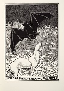Lepakko ja kaksi näätää, teoksesta Fontaine Fables, pub. 1905