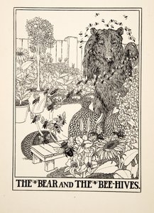 Karhu ja mehiläispesät, teoksesta A Hundred Fables of Aesop, pub.1903 (kaiverrus) tekijältä Percy J. Billingshurst