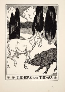 The Boar and the Ass, julkaisusta A Hundred Fables of Aesop, pub.1903