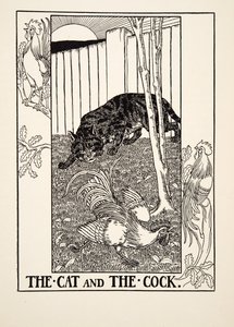 Kissa ja kukko, julkaisusta A Hundred Fables of Aesop, pub.1903