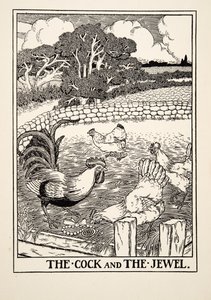 Kukko ja jalokivi, julkaisusta A Hundred Fables of Aesop, pub.1903