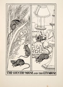 Maalaishiiri ja kaupungin hiiri, julkaisusta A Hundred Fables of Aesop, pub.1903