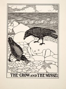 Varis ja simpukka, julkaisusta A Hundred Fables of Aesop, pub.1903