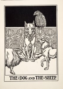 Koira ja lammas, julkaisusta A Hundred Fables of Aesop, pub.1903