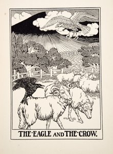Kotka ja varis, julkaisusta A Hundred Fables of Aesop, pub.1903