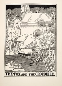 Kettu ja krokotiili, julkaisusta A Hundred Fables of Aesop, pub.1903