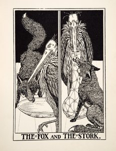 Kettu ja haikara, julkaisusta A Hundred Fables of Aesop, pub.1903