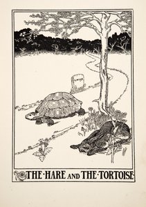 Jänis ja kilpikonna, sarjasta A Hundred Fables of Aesop, pub.1903