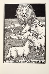 Hieho, vuohi ja lammas, teoksesta Fontaine Fables, pub. 1905
