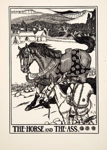 Hevonen ja aasi, julkaisusta A Hundred Fables of Aesop, pub.1903