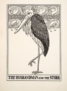 Aviomies ja haikara, julkaisusta A Hundred Fables of Aesop, pub.1903