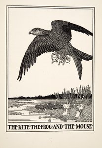 Leija, sammakko ja hiiri, julkaisusta A Hundred Fables of Aesop, pub.1903