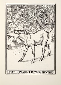 Leijonan ja aasin metsästys, Fontainen taruista, pub. 1905