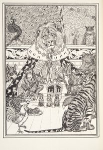 Leijona ja hänen kumppaninsa, etukuva, teoksesta Fontaine Fables, pub. 1905