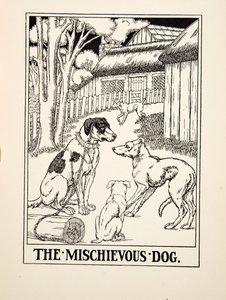 The Mischievous Dog, teoksesta A Hundred Fables of Aesop, pub.1903 (kaiverrus) tekijältä Percy J. Billingshurst