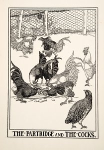 The Partridge and the Cocks, julkaisusta A Hundred Fables of Aesop, pub.1903