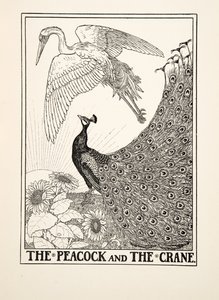 Peacock and the Crane, julkaisusta A Hundred Fables of Aesop, pub.1903