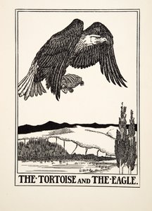 Kilpikonna ja kotka, teoksesta A Hundred Fables of Aesop, pub.1903 (kaiverrus) tekijältä Percy J. Billingshurst