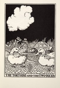 Kilpikonna ja kaksi ankkaa, teoksesta Fontaine Fables, pub. 1905