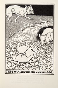 Kaksi rottaa, kettu ja muna, teoksesta Fontaine Fables, pub. 1905
