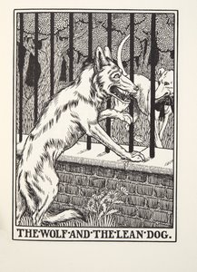 Susi ja laiha koira, Fontaine Fables, pub. 1905 (kaiverrus) tekijältä Percy J. Billingshurst
