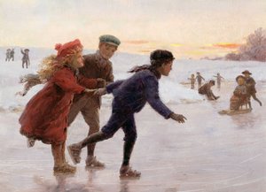 Lapset luistelu (öljy laivalla)