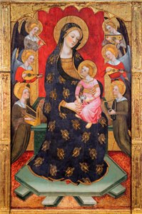 Madonna ja lapsi muusikkoenkelien kanssa - Madonna enkelien kanssa soittamassa musiikkia - Pere (Pedro) Serran maalaus (toimii noin 1357-1406), noin 1380 - Tempera taulussa - Museu Nacional d