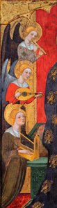 Madonna muusikkoenkelien ympäröimänä - Yksityiskohta enkeleistä - Madonna musiikkia soittavien enkelien kanssa (yksityiskohta) - Pere Serran maalaus (toimii noin 1357-1406), noin 1380 - Tempera taulussa - Museu Nacional d