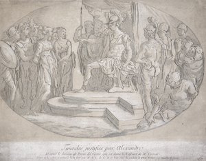 Alexandre et Timoclee, kaiverrus Nicolas Lesueur (1691-1764) (litho)