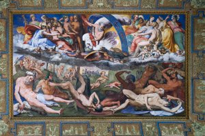 Zeus iskee kapinallisiin jättiläisiin (Jättiläisten kaatuminen) Jupiterin salissa