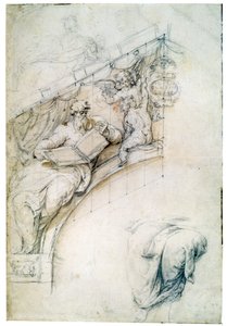 Seinän koristelu sisäänkäyntikaaren päällä Profeetalla ja kahdella putolla, c1525