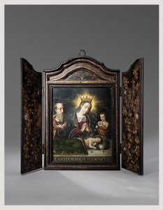 Portugalilaisten jesuiitojen tilaama kannettava kristillinen pyhäkkö (Seigan) (öljy kuparilla).
