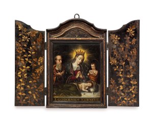 Portugalilaisten jesuiitojen tilaama kannettava kristillinen pyhäkkö (Seigan) (öljy kuparilla).