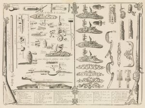 Ampuma-aseiden osien kaiverrus, n. 1750, n. 1750. tekijältä Perrier