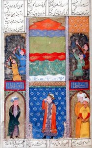 Seinämaalauskilpailu rommin ja leuan miesten välillä, Nizami Ganjavin "Khamsa", n. 1465-75 (guassi paperille) tekijältä Persian School