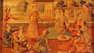 Myöhäinen Zand-lakattu paperimassa-arkku, n. 1794-1795 tekijältä Persian School