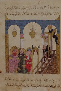 Lisää Ms 22114 f.94, Abu-Zayd saarnaamassa Samarkandin moskeijassa The Maqamatista, mahdollisesti kuvittanut al-Wasiti (guassi paperille) tekijältä Persian School